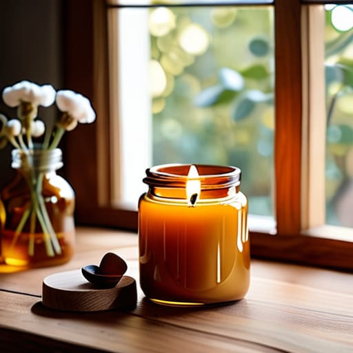Hand-Poured Soy Candles in amber glass jars.