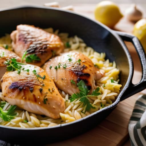 Creamy Lemon Garlic Chicken and Orzo.