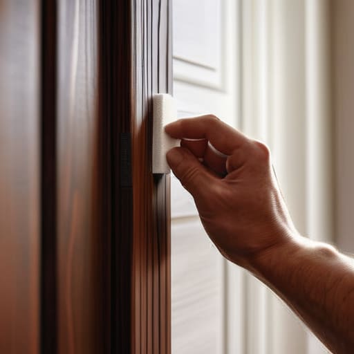 Man weatherstripping a door to save energy.