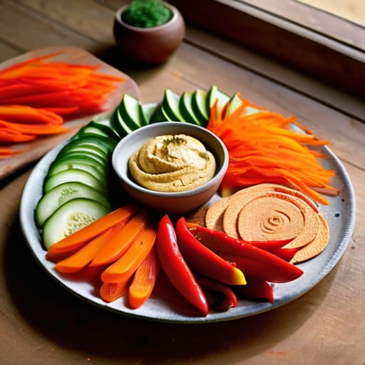 Hummus and crunchy veggies for healthy snacking.